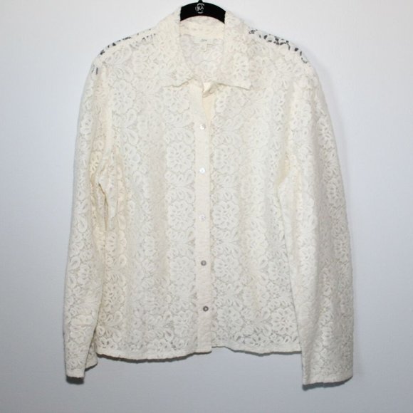 J. Jill Tops - NWT J. Jill Lace Button Up Blouse Sheer Ivory Women's Size Large H12372
